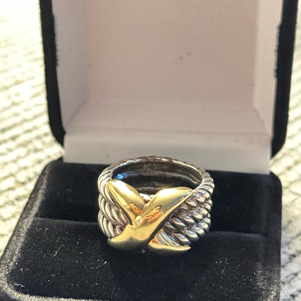 18k David Yurman LIKE Gold Crossover X Triple Cable Ring Size 6.5